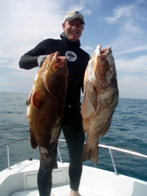 Chris Ananiadis with a 16,5kg yellowbelly and a 20kg snapper